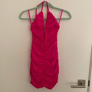 Fuchsia halter dress.